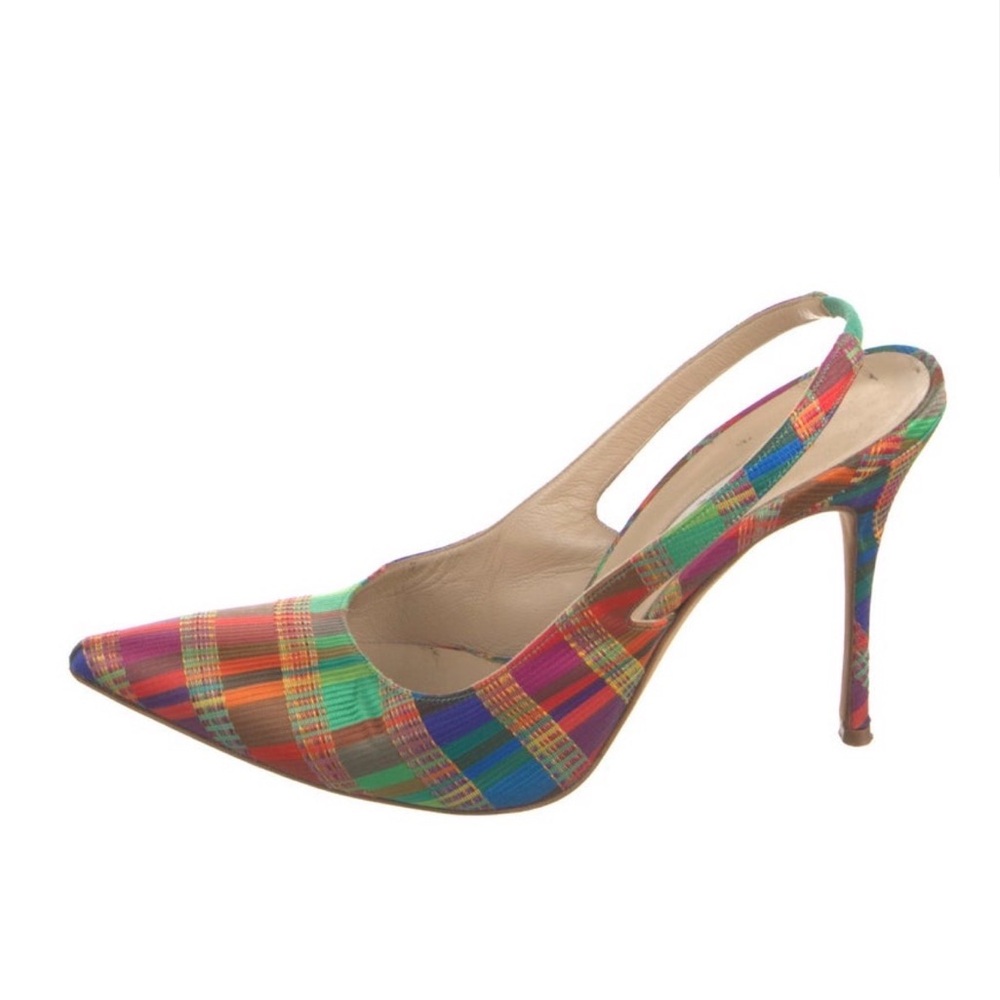 Manolo Blahnik Multicolor Plaid Slingback Heels